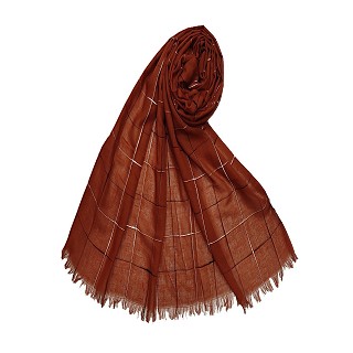 Square Box Checkered Cotton Grid Hijab - Brick Brown